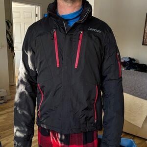 Spyder Men's Black Ski Jacket with Red Zippers